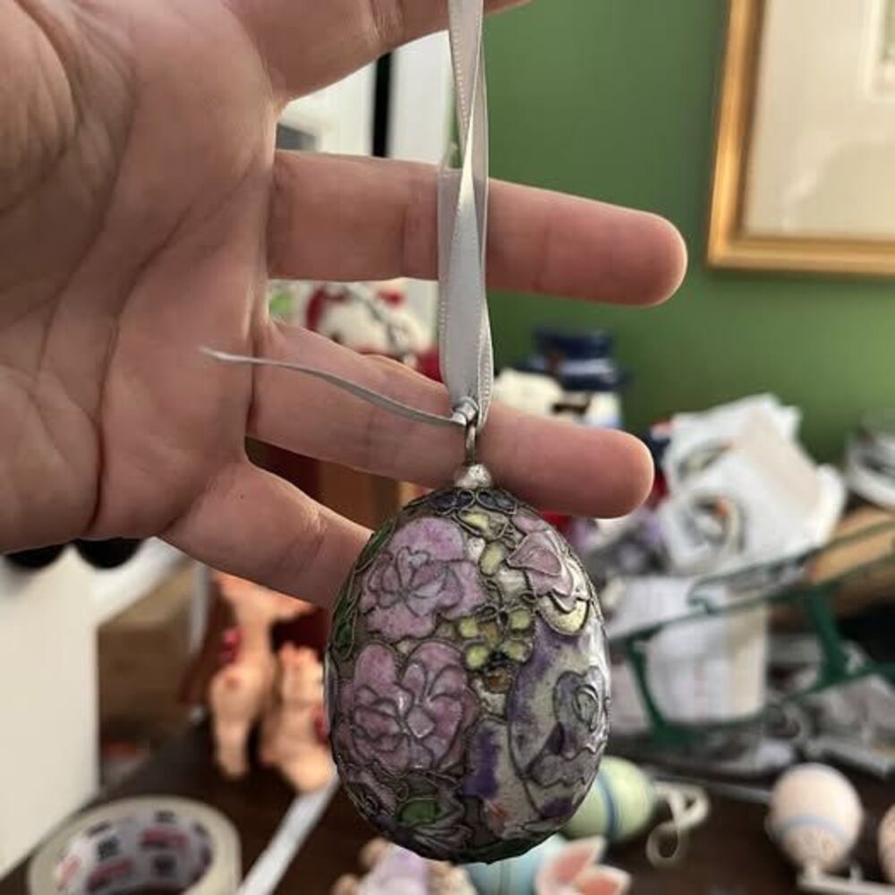 Vintage Cloisonné Enamel Floral Egg Ornament